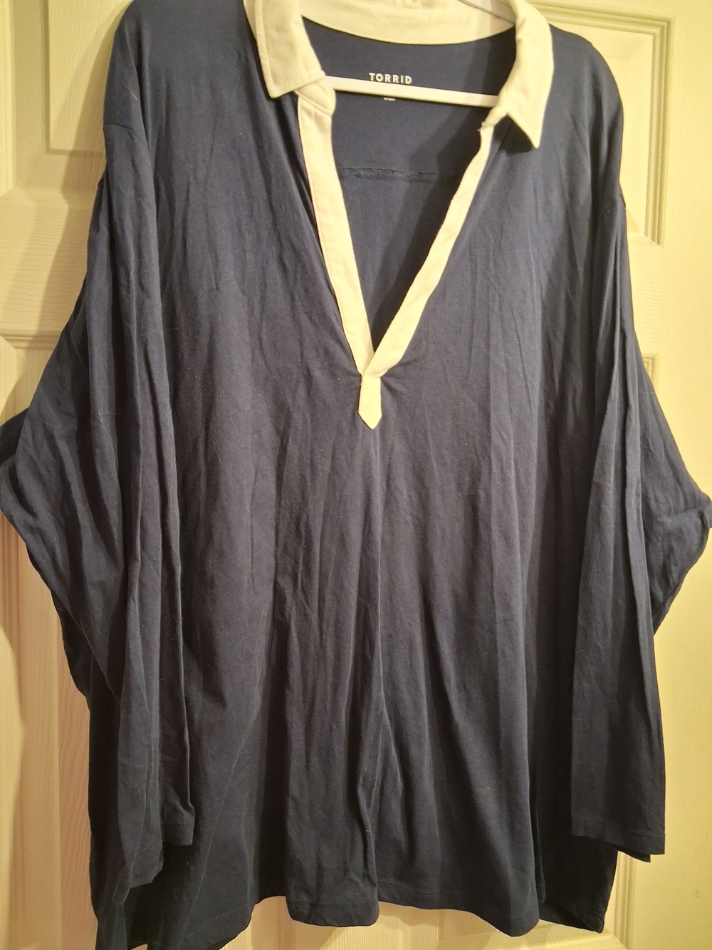 torrid Navy Long-Sleeve Polo Tunic with Cream Collar